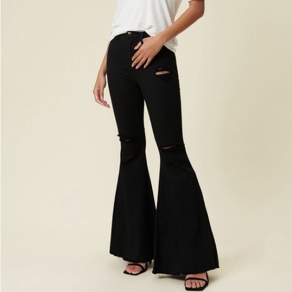 Urban Outfitters black high hem waist ultra flare bell bottom pants y2k jeans - Picture 1 of 16